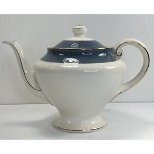 NIKKO Double Phoenix Ironstone Riviera Slate Blue Teapot Made in Japan RARE!
